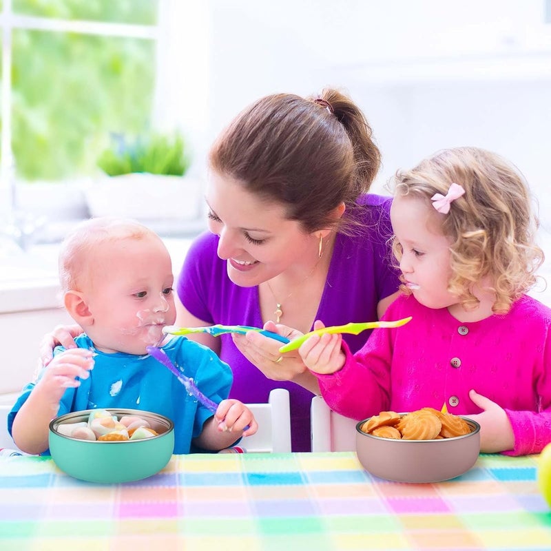 Nuogo 2 Pcs 304 Stainless Steel Baby Bowls with Removable Silicone Shell Toddler Bowls Kids Anti Scald Snack Container for Food Feeding, Dishwasher Safe (Pink,Green) - Image 4